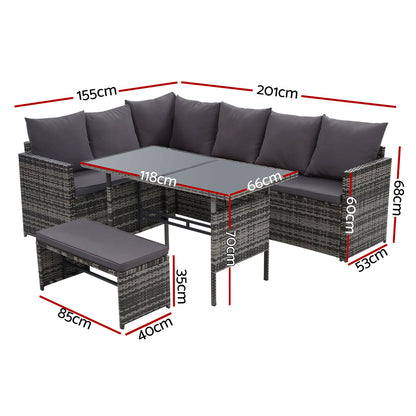 Outdoor Furniture Dining Setting Sofa Set Wicker 8 Seater Storage Cover Mixed Grey