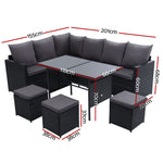 Outdoor Furniture Dining Setting Sofa Set Wicker 9 Seater Storage Cover Black