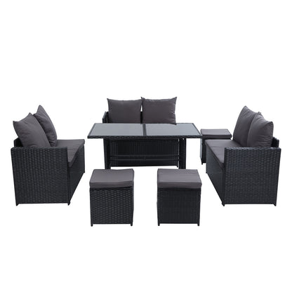 Outdoor Furniture Dining Setting Sofa Set Wicker 9 Seater Storage Cover Black