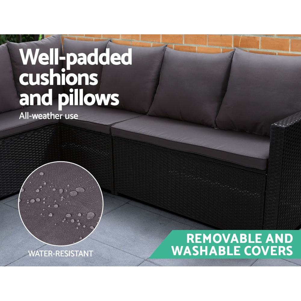 Outdoor Furniture Dining Setting Sofa Set Wicker 9 Seater Storage Cover Black