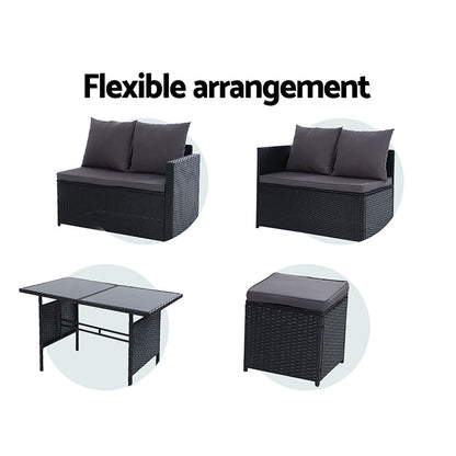 Outdoor Furniture Dining Setting Sofa Set Wicker 9 Seater Storage Cover Black