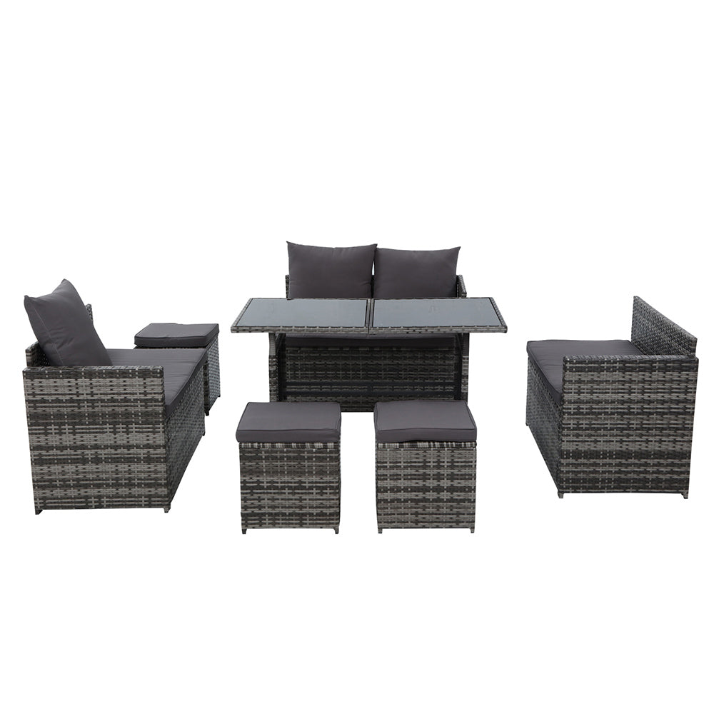Outdoor Furniture Dining Setting Sofa Set Wicker 9 Seater Storage Cover Mixed Grey