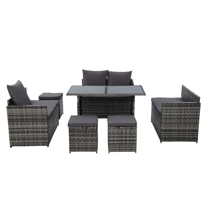 Outdoor Furniture Dining Setting Sofa Set Wicker 9 Seater Storage Cover Mixed Grey