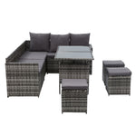 Outdoor Furniture Dining Setting Sofa Set Wicker 9 Seater Storage Cover Mixed Grey