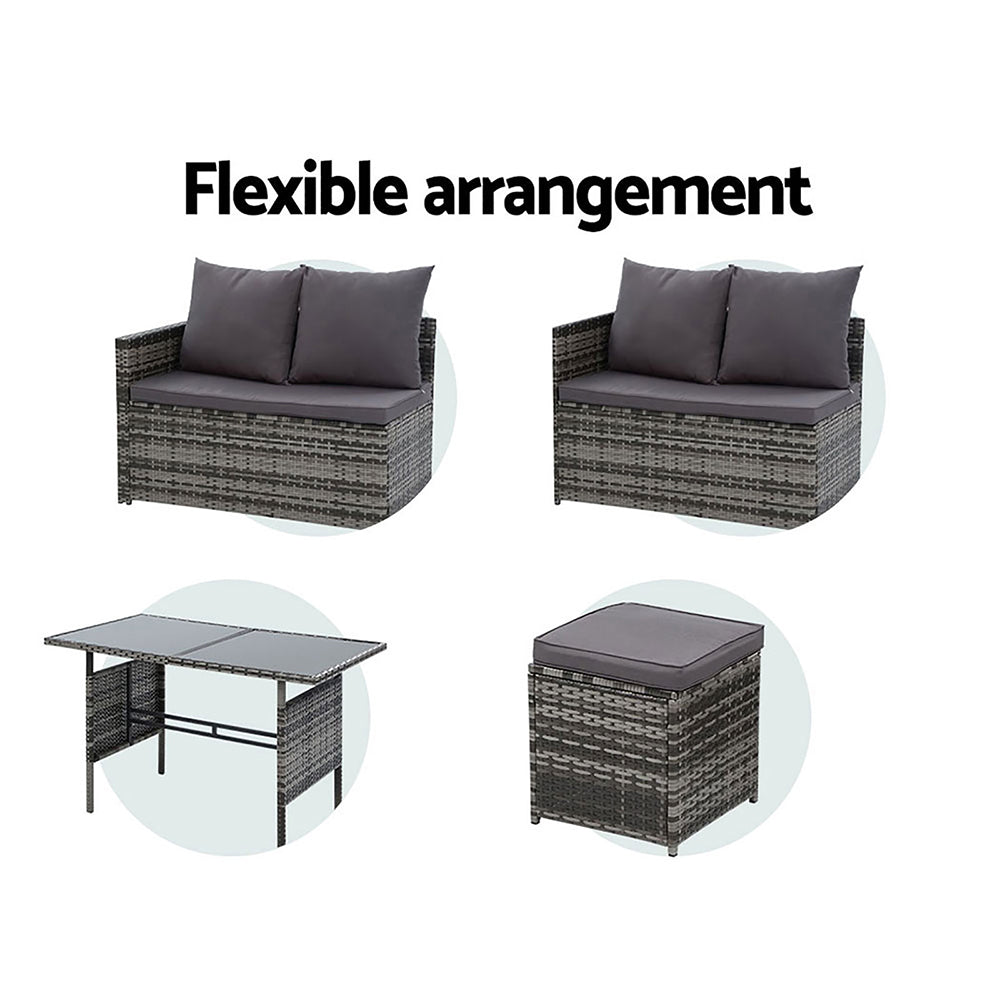 Outdoor Furniture Dining Setting Sofa Set Wicker 9 Seater Storage Cover Mixed Grey