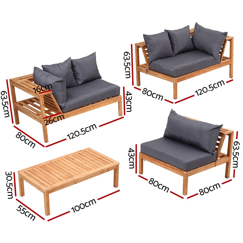 Outdoor Sofa Set Natural Wood 80x80x63.5cm