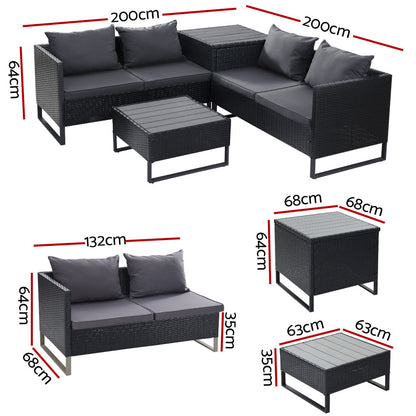Outdoor Sofa Furniture Garden Couch Lounge Set Wicker Table Chair Black