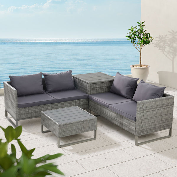  4-Seater Outdoor Sofa Furniture Lounge Set Wicker Setting Grey