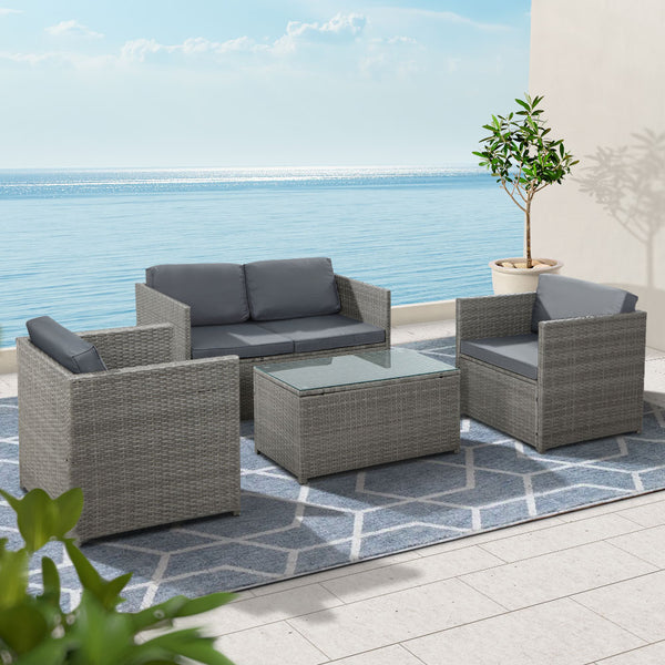  4-Piece Outdoor Sofa Set Wicker Couch Lounge Setting Grey