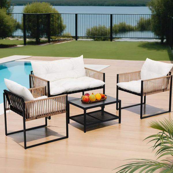 4 Seater Outdoor Sofa Set 4Pcs Table Chair Set Garden Patio Furniture