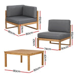 4-Piece Outdoor Sofa Set Wooden Couch Lounge Setting 5PCS