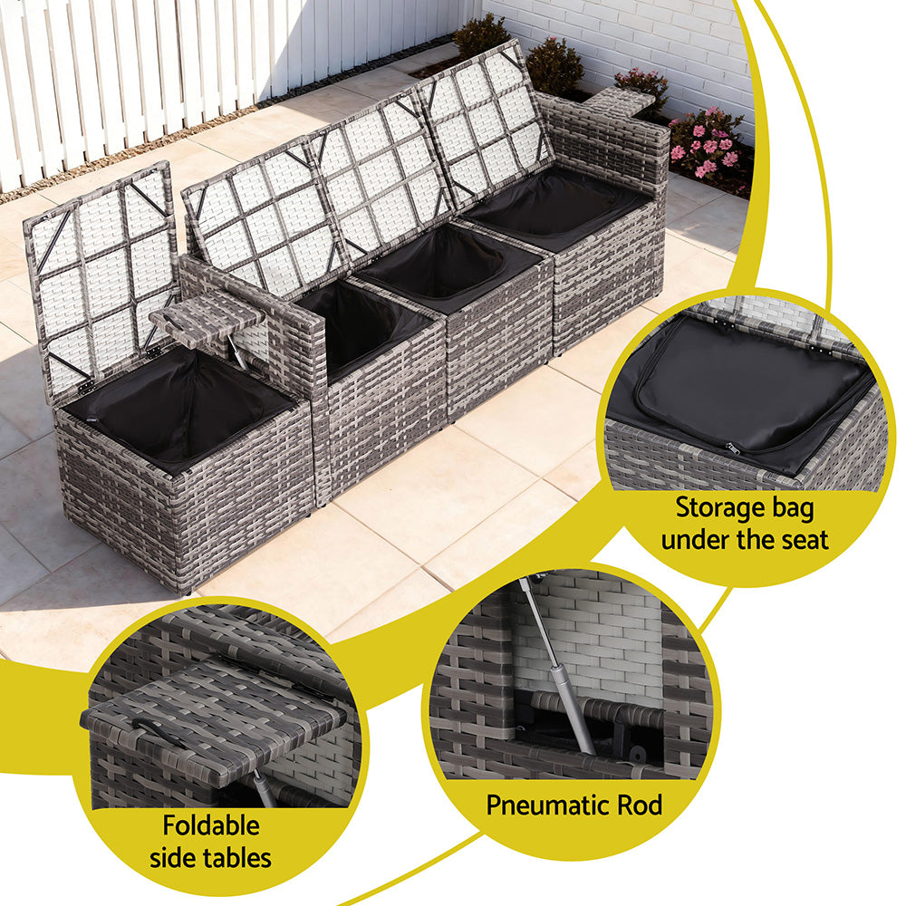 5 Pieces Outdoor Sofa Set 4-Seater Grey Rattan Patio Furniture Table and Chair Setting