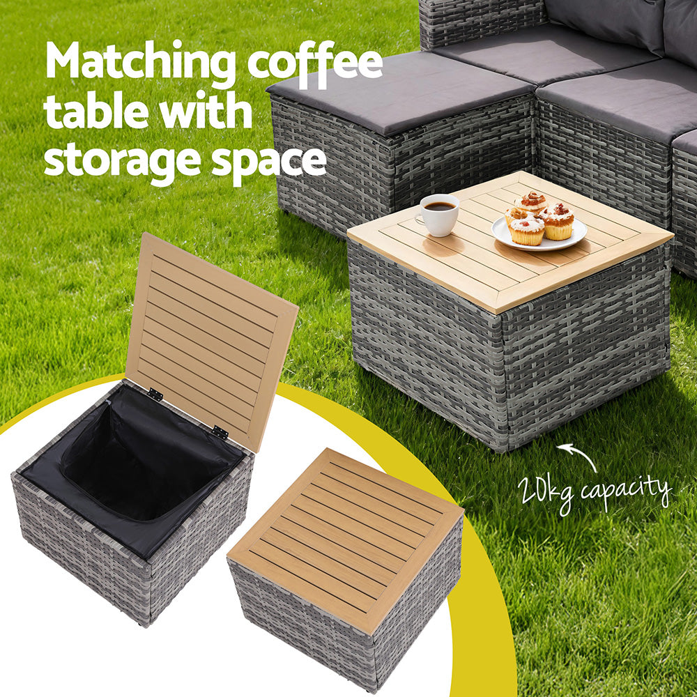 5 Pieces Outdoor Sofa Set 4-Seater Grey Rattan Patio Furniture Table and Chair Setting