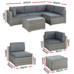 5-Piece Outdoor Furniture Sofa Set Wicker Lounge Setting Table Chairs