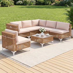6 Seater Rattan Outdoor Sofa Set 7 Piece | HomeAndLiving
