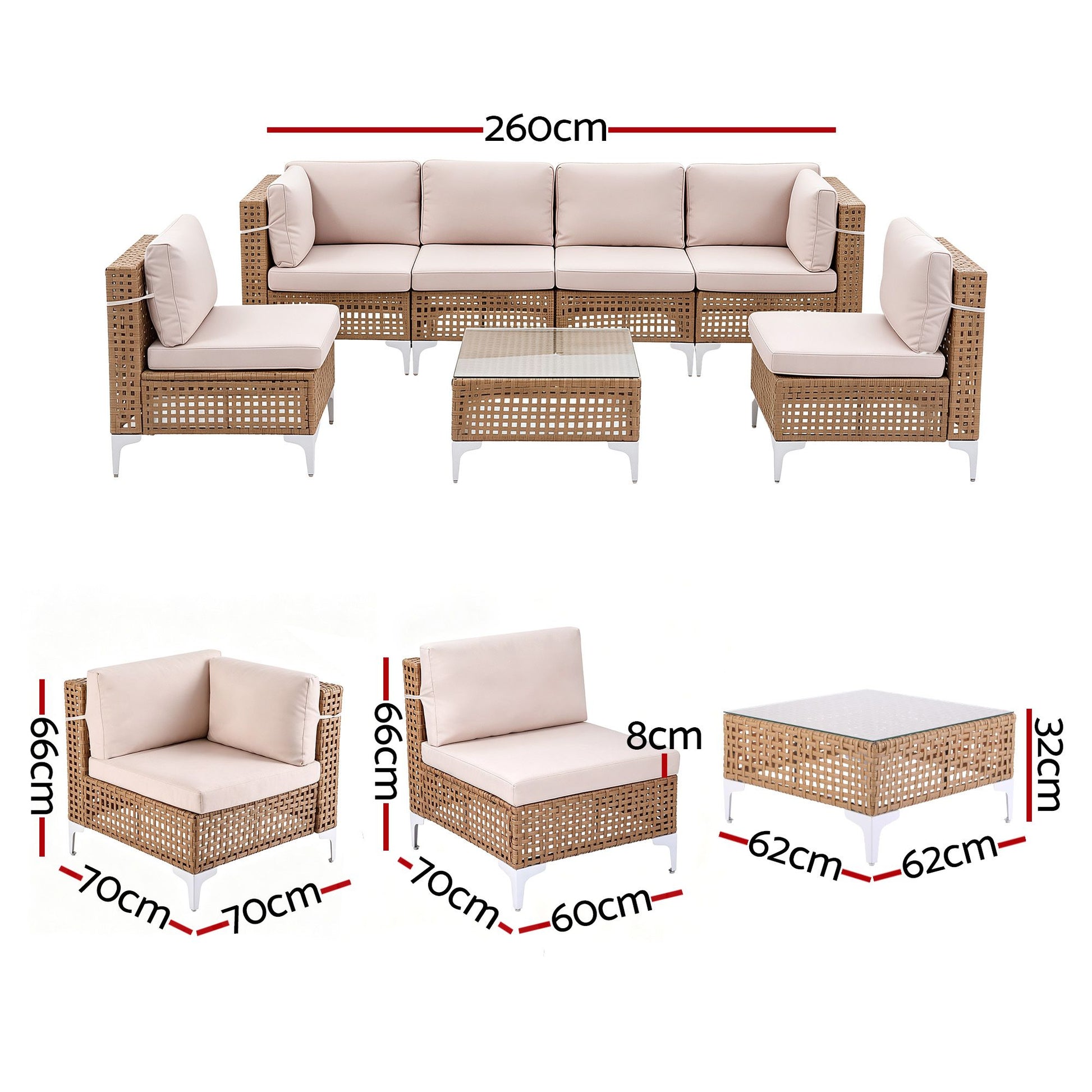 6 Seater Rattan Outdoor Sofa Set 7 Piece | HomeAndLiving - 2