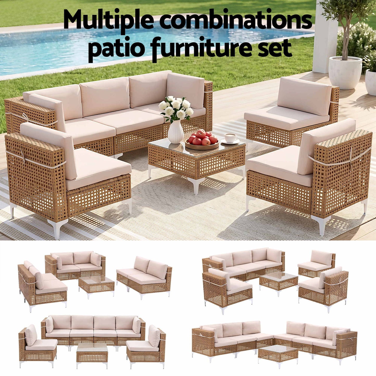 6 Seater Rattan Outdoor Sofa Set 7 Piece | HomeAndLiving - 4