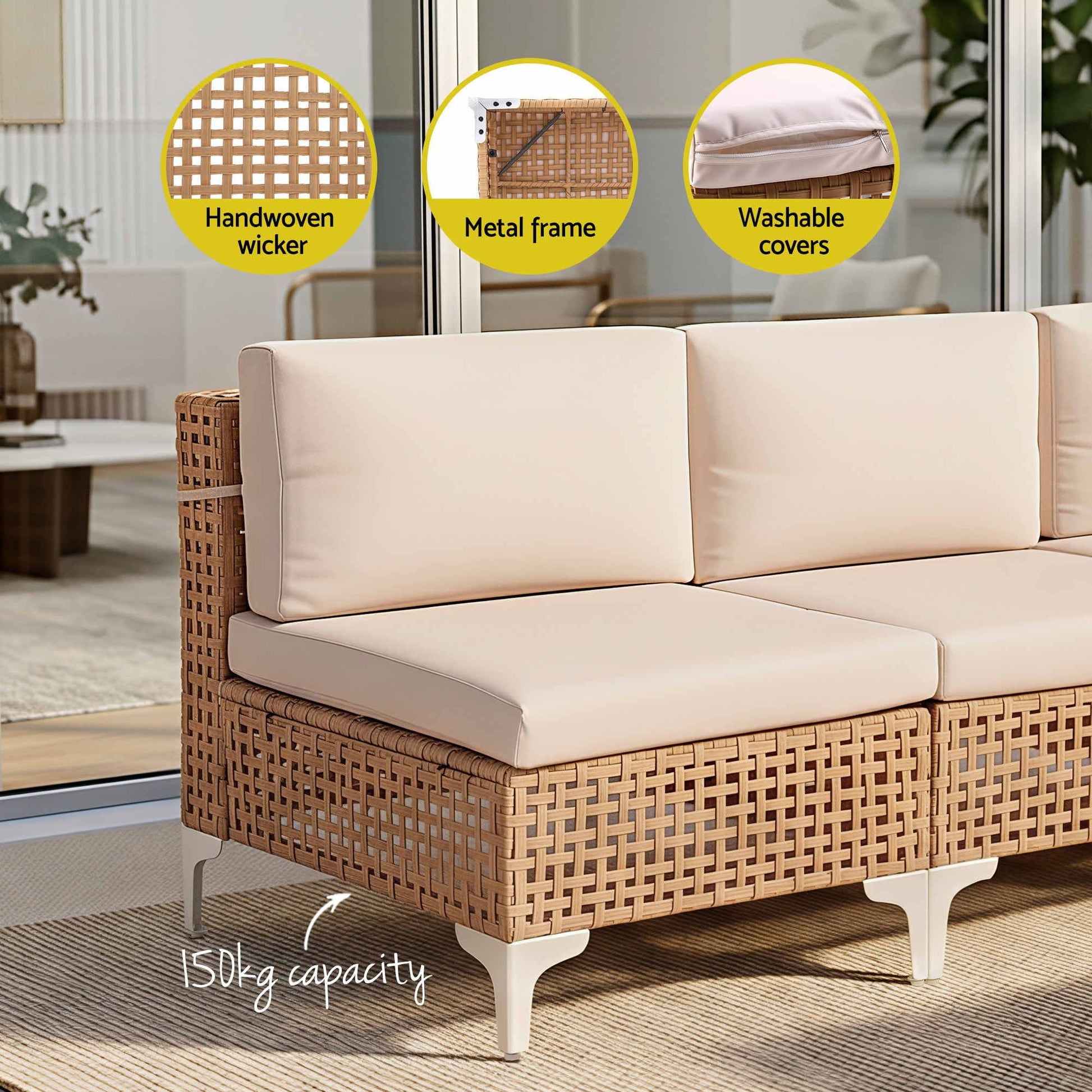 6 Seater Rattan Outdoor Sofa Set 7 Piece | HomeAndLiving - 5