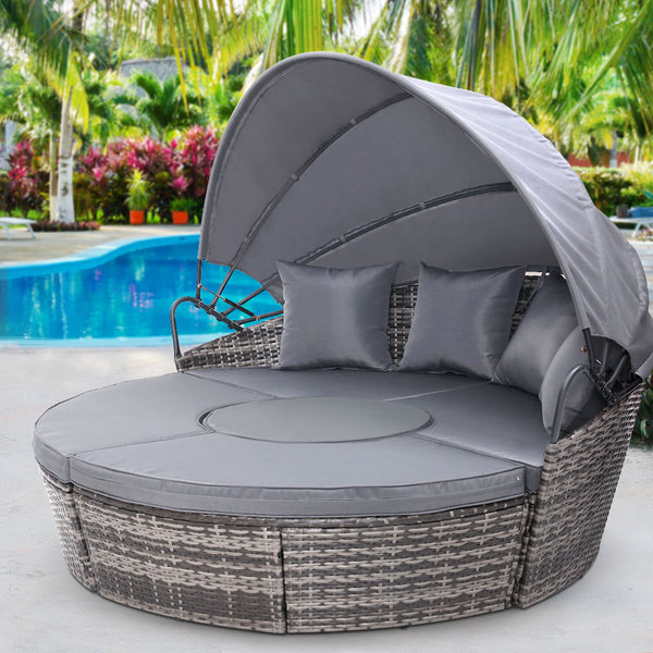  Sun Lounge Setting Wicker Lounger Day Bed Patio Outdoor Furniture Grey