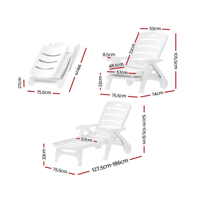 Sun Lounger Folding Chaise Lounge Chair Wheels Patio Outdoor Furniture