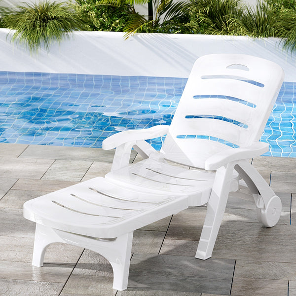  Sun Lounger Folding Chaise Lounge Chair Wheels Patio Outdoor Furniture