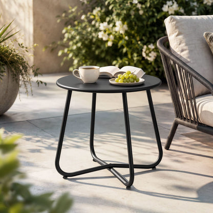Outdoor Side Table Black Steel 45x45x45cm