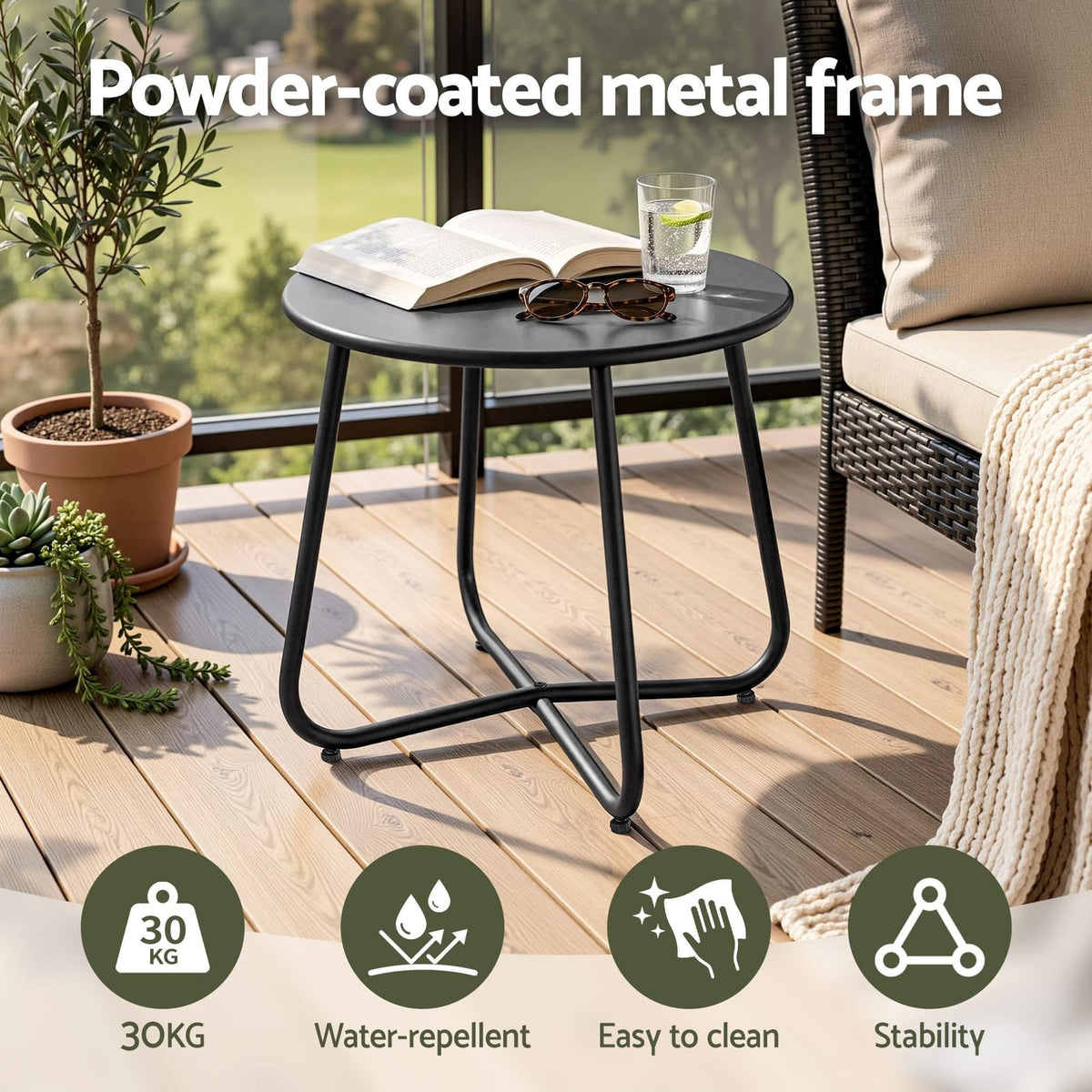 Outdoor Side Table Black Steel 45x45x45cm