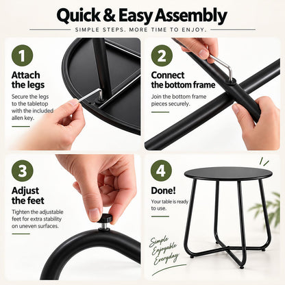 Outdoor Side Table Black Steel 45x45x45cm