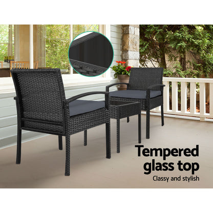3Pc Patio Furniture Bistro Set Wicker Outdoor Lounge Setting Black