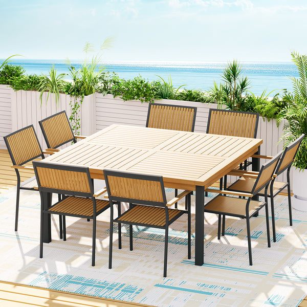  Outdoor Dining Set 9 Piece Wooden Table Chairs Setting
