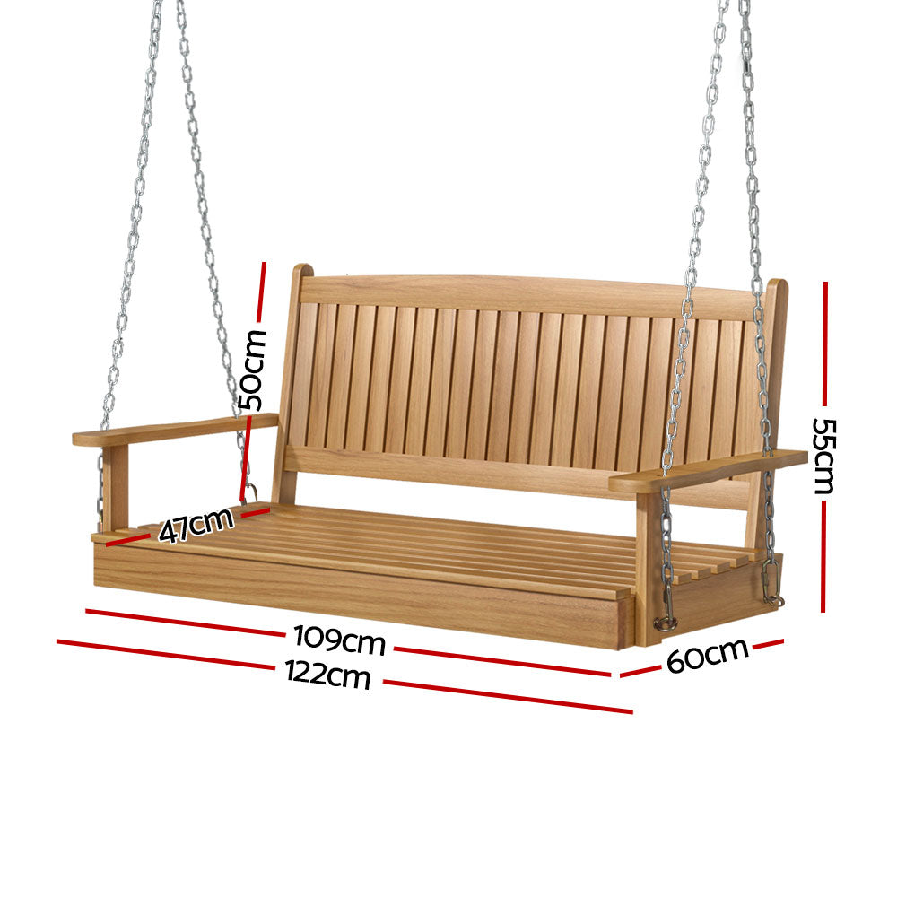 Porch Swing Chair With Chain Outdoor Furniture Wooden Bench 2 Seat Teak