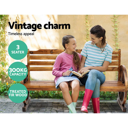 Outdoor Garden Bench Wooden 3 Seat Wagon Chair Lounge Patio