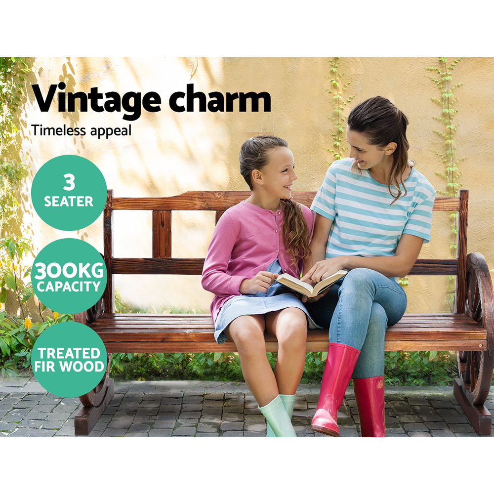 Outdoor Garden Bench Wooden 3 Seater Wagon Chair Lounge Patio