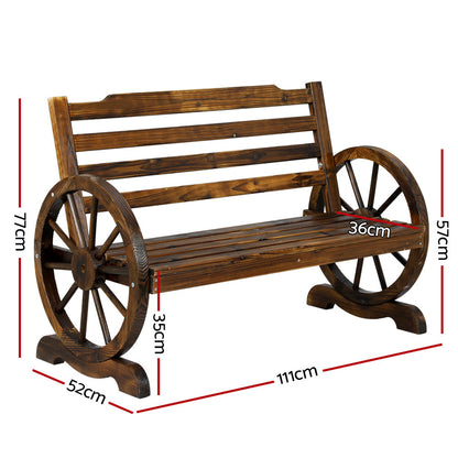 Outdoor Garden Bench Wooden 2 Seat Wagon Chair Patio Brown