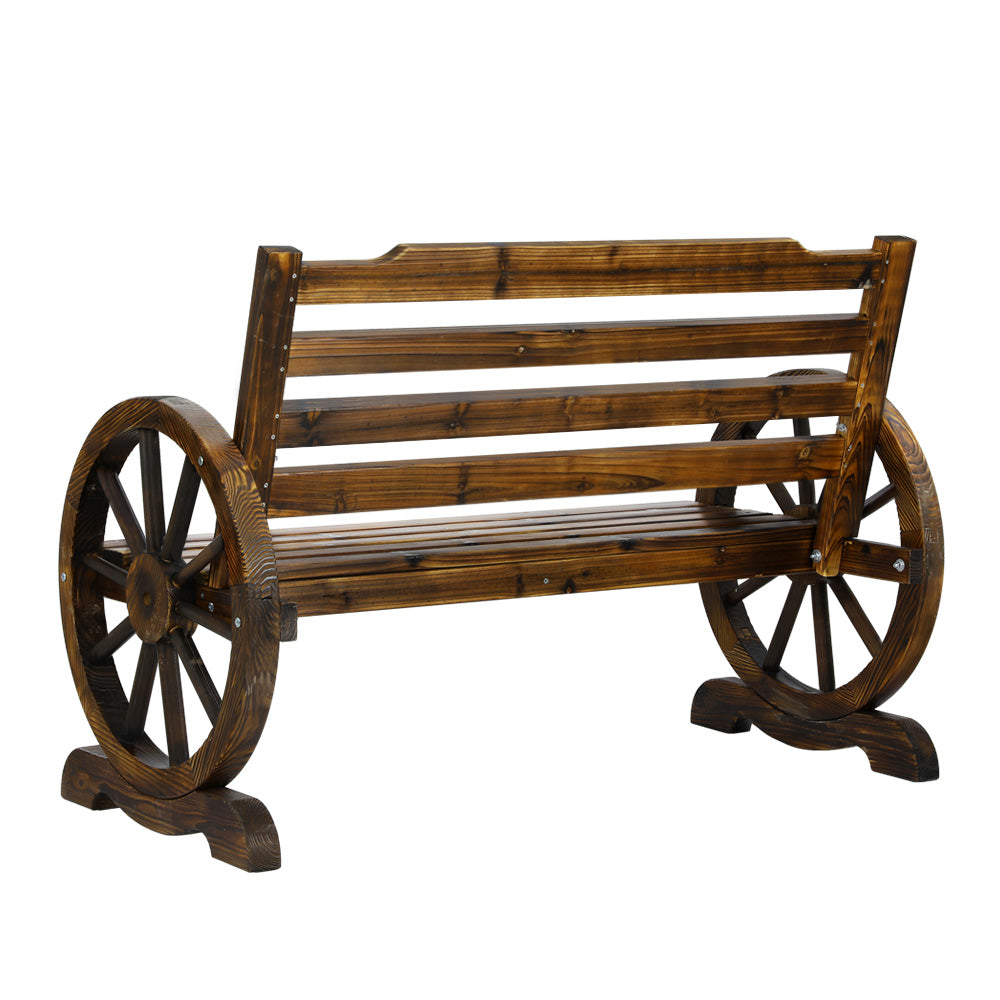 Outdoor Garden Bench Wooden 2 Seat Wagon Chair Patio Brown