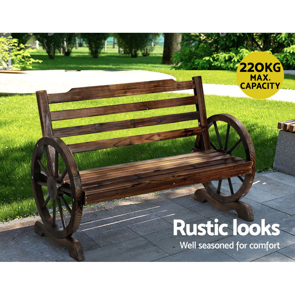 Outdoor Garden Bench Wooden 2 Seat Wagon Chair Patio Brown