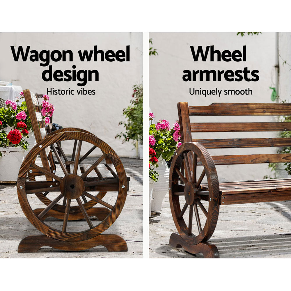 Outdoor Garden Bench Wooden 2 Seat Wagon Chair Patio Brown