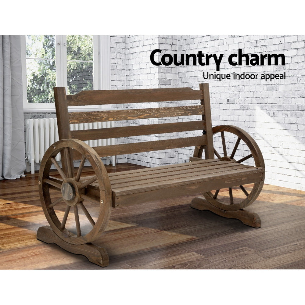 Outdoor Garden Bench Wooden 2 Seat Wagon Chair Patio Teak