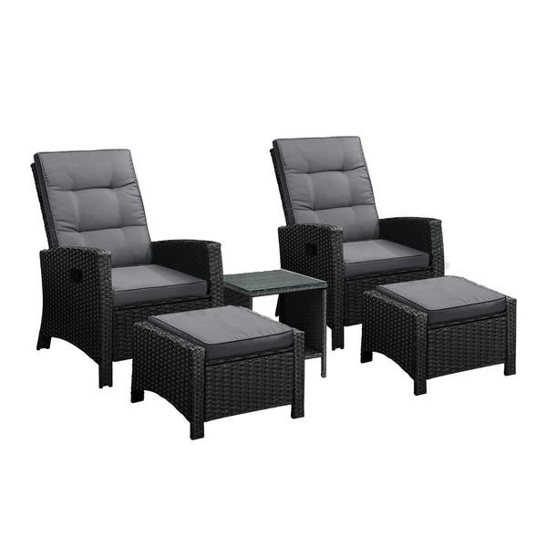  Outdoor Recliner Chair & Table Set Wicker lounge Patio Furniture Setting