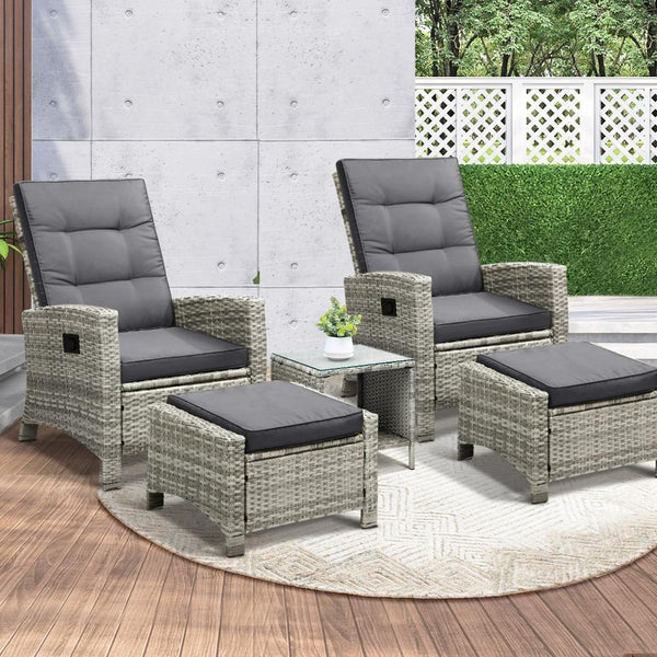 Recliner Chair Wicker Outdoor Furniture Garden Patio Lounge 5PCS Setting
