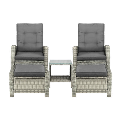 Recliner Chair Wicker Outdoor Furniture Garden Patio Lounge 5PCS Setting