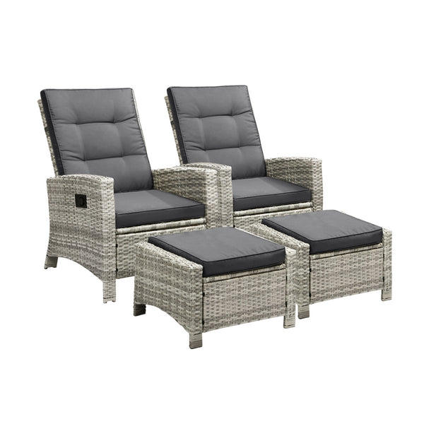  Recliner Chairs Outdoor Sun Lounger Setting Wicker Sofa Patio Furniture