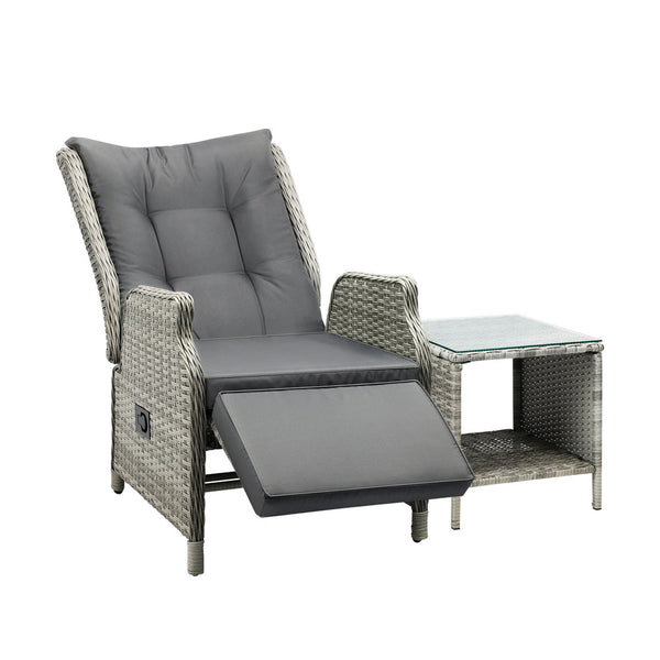  Outdoor Recliner Chair Sun Lounge & Table Set utdoor Furniture Patio Sofa