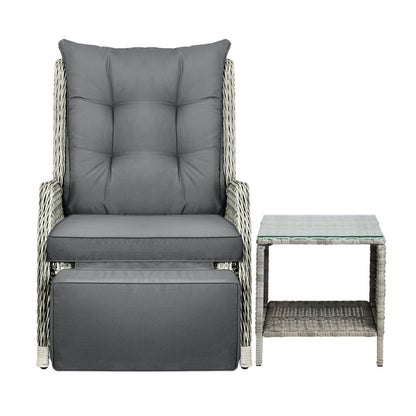 Outdoor Recliner Chair Sun Lounge & Table Set utdoor Furniture Patio Sofa