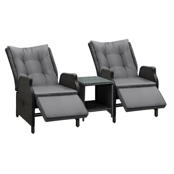  Sun Lounge Outdoor Recliner Chair &Table Outdoor Furniture Patio Set of 3