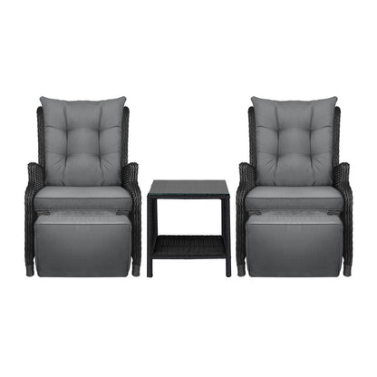 Sun Lounge Outdoor Recliner Chair &Table Outdoor Furniture Patio Set of 3