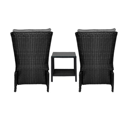 Sun Lounge Outdoor Recliner Chair &Table Outdoor Furniture Patio Set of 3