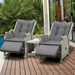 Sun Lounge Outdoor Recliner Chair &Table Outdoor Furniture Patio Set of 3