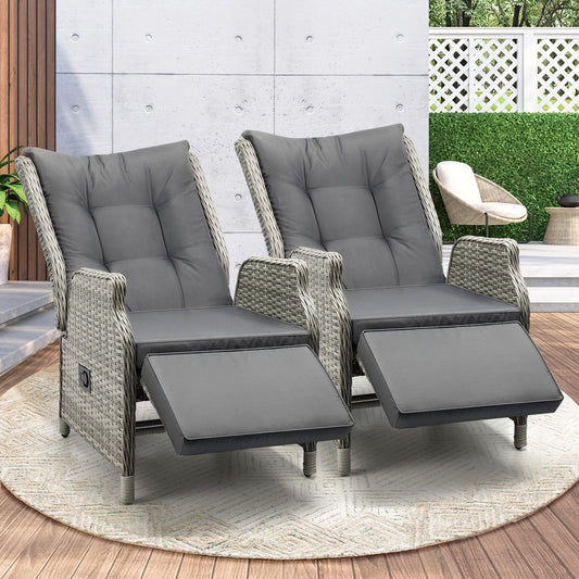 Recliner Chairs Sun lounge Outdoor Furniture Patio Wicker Sofa Set of 2
