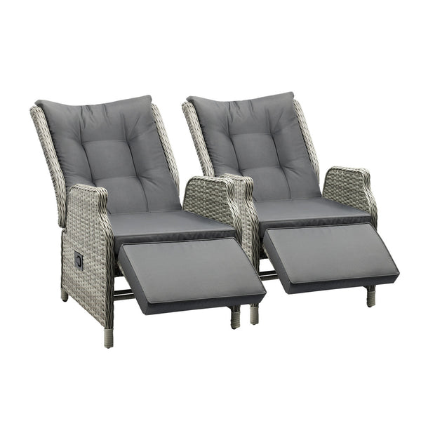  Recliner Chairs Sun lounge Outdoor Furniture Patio Wicker Sofa Set of 2